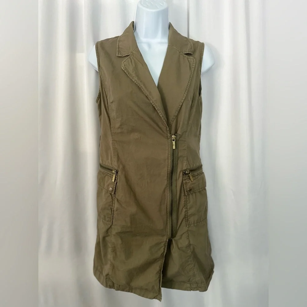 Michael Kors Olive Green Utility Vest Dress with Zip Front (1070)